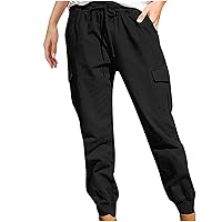 Womens Cargo Pants Sweatpants with Pockets Tapered Hiking Pants Joggers Elastic Waist Drawstring Lounge Pants