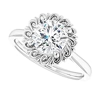 Solitaire Flower Shape Engagement Ring Round Cut 2.00CT, VVS1 Clarity, Colorless Moissanite Ring, 925 Sterling Silver, Wedding Ring, Promise Ring, Perfact for Gift Or As You Want