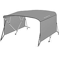 MAROUTE 4 Bimini Top Boat Cover with 1” Aluminum Alloy Frame, Include 2 Straps, 2 Adjustable Rear Support Pole, Zippered Storage Boot, PU Coating Canvas（8'L x 54