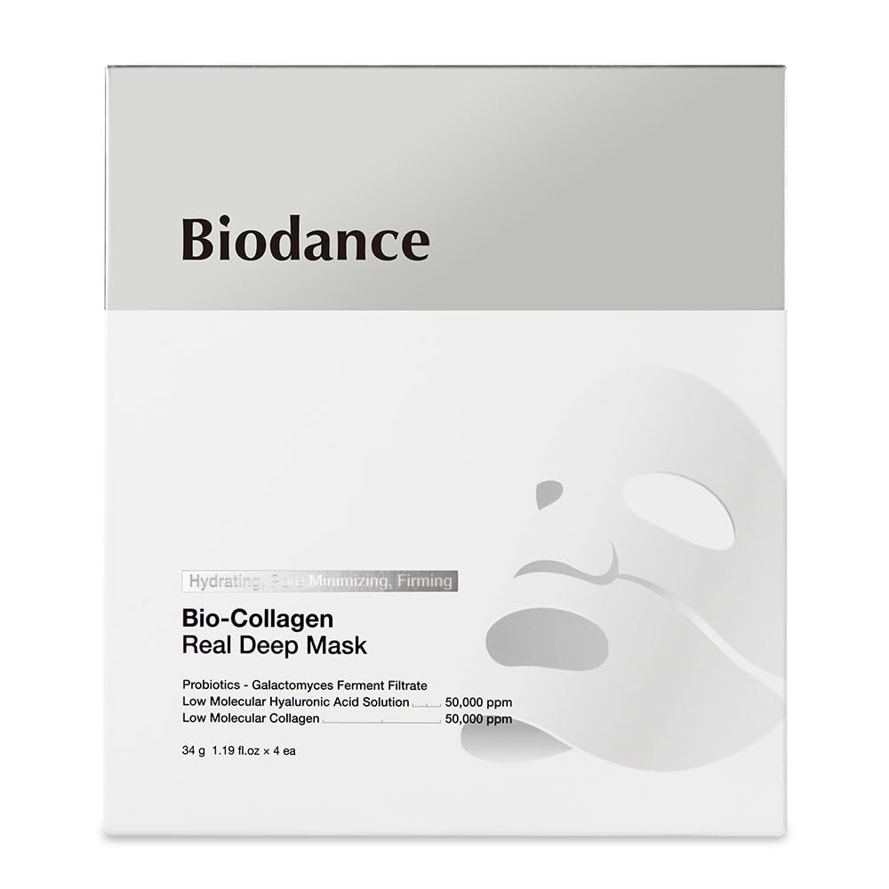 BIODANCE Bio-Collagen Real Deep Mask, Hydrogel Mask Sheet, Pore Tightening, Hydrating, Low Molecular Collagen Face Mask | 34g x4ea