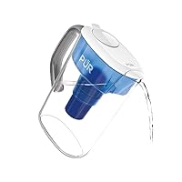 PUR 7-Cup Pitcher Water Filter with 1 Genuine PUR Filter- Small Capacity, 2-in-1 Powerful, Faster Filtration, Lasts 2 Months or 40 Gallons, Dishwasher Safe, White/Blue (PPT700W)