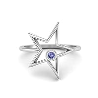 0.03 Ctw Round Tanzanite Open Star Ring Dainty Star 925 Sterling Silver Statement Ring