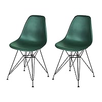 GIA Contemporary Armless Dining Chair with Black Metal Legs, Set of 2, Drak Green
