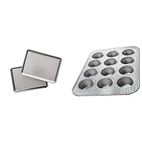 USA Pan Nonstick Quarter Sheet Pan, Set of 2 & Bakeware Muffin Pan, 12-Well, Aluminized Steel