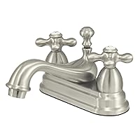 Kingston Brass KS3608AX Restoration 4-Inch Centerset Lavatory Faucet with Metal Cross Handle, Brushed Nickel