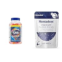 TUMS 200 Count Ultra Strength Antacid Tablets and Mentadent 150 Count Premium Double Thread Floss Picks Bundle