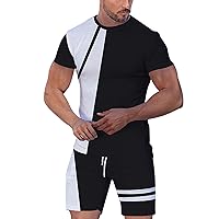 Tuxedo for Young Men Men's Sport Set Summer Outfit 2 Piece Set Short Sleeve T Shirts and Shorts Stylish Slim Fit