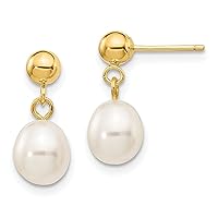 14K Yellow Gold 6 7mm White Rice Freshwater Cultured Pearl Drop Dangle Earrings