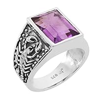 Natural Amethyst Stone Solid 925 Sterling Silver Scorpion Design Ring for Men