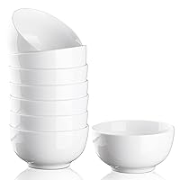10 Ounce Porcelain Bowls Set 8 Pack Premium White Ceramic Bowls for Cereal, Soup, Salad, Pasta, Prep, Rice, Ice cream, Microwave & Dishwasher Safe