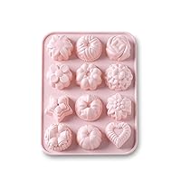 Non-Stick Silicone Biscuit Candy Desserts DIY Home Kitchen Baking Mold [12 Hole Pink Flowers, 2PCS]