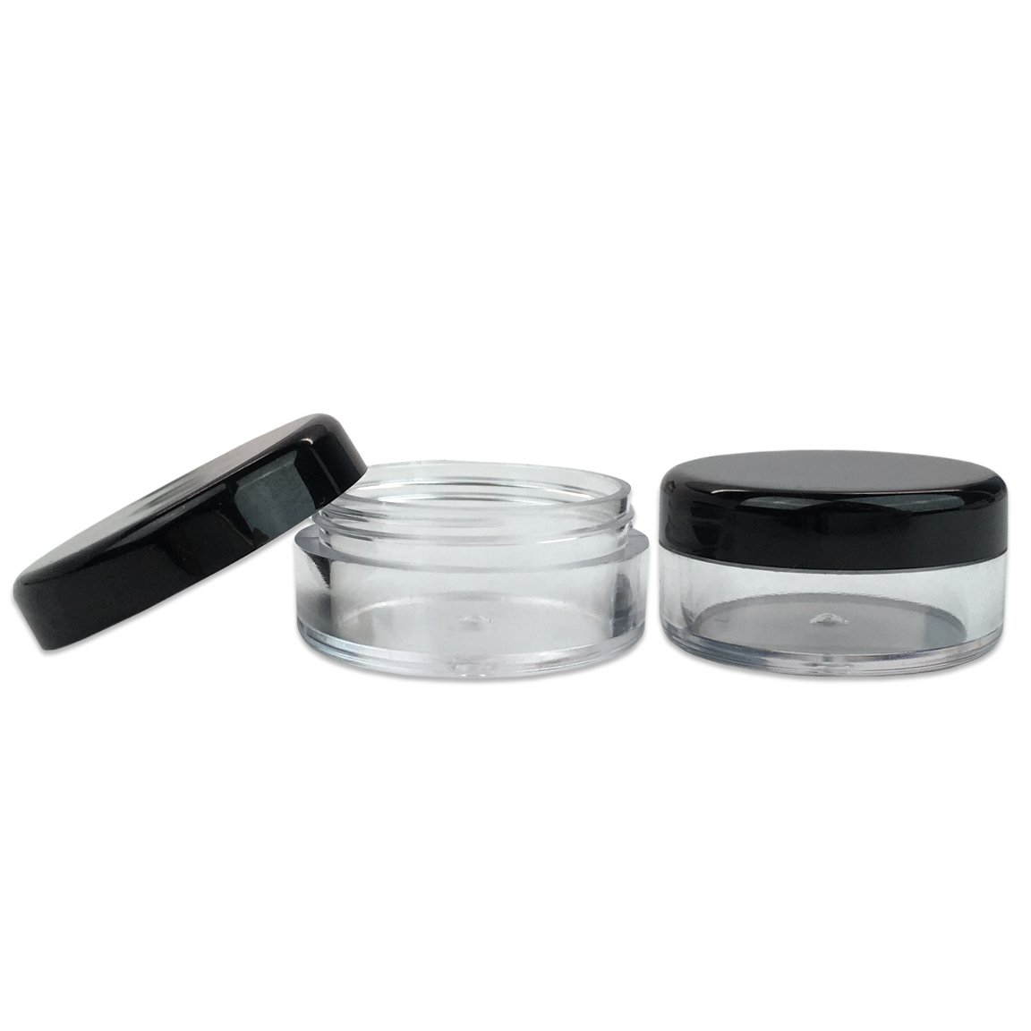 50 New empty 5 Gram (0.17 oz) Acrylic Round Jars - BPA Free Plastic Containers for Cosmetic, Lotion, Cream, Makeup, Bead, Eye shadow, Rhinestone, Samples, Pot, 5g/5ml (Black Lid 50 Jars)