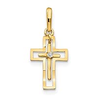 14k Yellow Gold Dangle Polished CZ Cubic Zirconia Simulated Diamond Sparkle Cut for boys or girls Religious Faith Cross Pendant Necklace