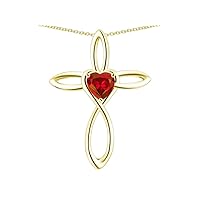 10k Yellow Gold Infinity Love Cross with Heart Stone Pendant Necklace