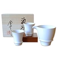 有田焼やきもの市場 Sake set 3 pcs Porcelain Ceramic Made in Japan Arita Imari ware 1 pc Sake Pitcher 9.1 fl oz and 2 pcs Cups Hakuji White Sori