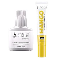 Mango Cream Remover + Sensitive Eyelash Extension Glue - Stacy Lash 10 ml / 5-6 Sec Drying time/Retention – 4-5 Weeks/Professional Use Only/Black Adhesive/Cream Remover/ 15g / GBL Free