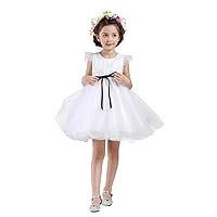 Kids Girl White Lace Tulle Above Knee Bridesmaid Prom Birthday Dress