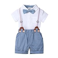 IDOPIP Baby Boys Formal Suit Set Short Sleeve Bowtie T-shirt Suspenders Shorts Pants Wedding Tuxedo Outfit Cake Smash Clothes