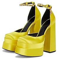 Platform Chunky Block High Heels Ankle Strap Buckle Party Club Pumps Shoes