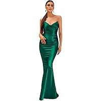 Dresses for Women 2023 Women's Casual Dresses Green Satin Tube Dress with Mermaid Hem - Elegant and Glamorous Style