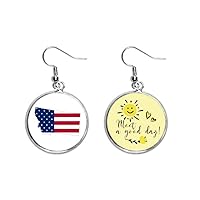 Montana USA Map Stars Stripes Flag Shape Ear Drop Sun Flower Earring Jewelry Fashion