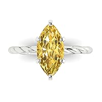 Clara Pucci 2.1 ct Marquise Cut Solitaire Rope Twisted Knot Yellow Citrine Classic Anniversary Promise Engagement ring 18K White Gold