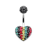 WildKlass Jewelry Rasta Jamaican Heart Multi-Sprinkle Dot 316L Surgical Steel Belly Button Ring