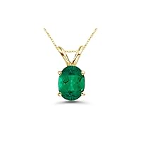 May Birthstone - Lab Created Emerald Solitaire Pendant AAA Quality Oval Shape in 14K Yellow Gold