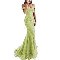 Women's Mermaid Tulle Beaded Long Prom Gown Off The Shoulder A Line Evening Dresses