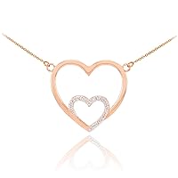 14K ROSE GOLD DOUBLE HEART NECKLACE WITH DIAMONDS - Length:: 18