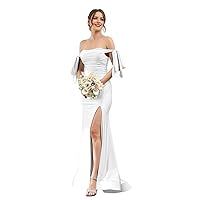 V Neck Long Bridesmaid Dresses Formal Dress Off-The-Shoulder Sleeveless Split Side Silk Satin Prom Dresses