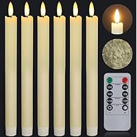 Real Wax Flameless Ivory Taper Candles Flickering with Remote Timer, 9.6