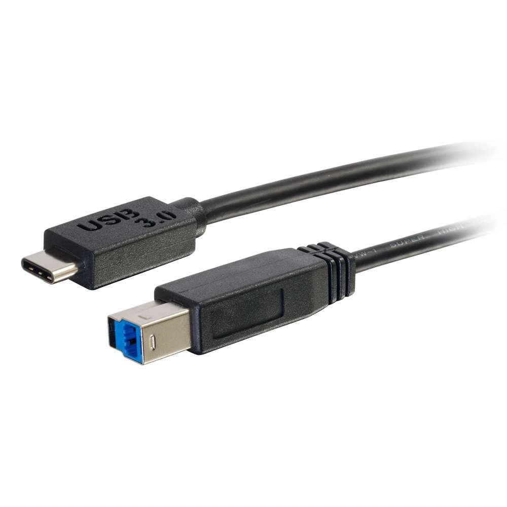 C2G USB Cable, USB 3.0 Cable, USB C to B Cable, Compatible with Thunderbolt 3 Tablet, Chromebook Pixel, Samsung Galaxy TabPro S, LG G6, Macbook, Black, 10 Feet (3.04 Meters), Cables to Go 28867