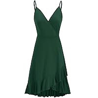 Women's Solid Color Sleeveless Knee Length Flowy Swing V-Neck Glamorous Dress Casual Loose-Fitting Summer Beach Green