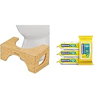 Squatty Potty The Original Toilet Stool - Bamboo Flip & Preparation H Hemorrhoid Flushable Wipes with Witch Hazel for Skin Irritation Relief - 48 Count (Pack of 4)