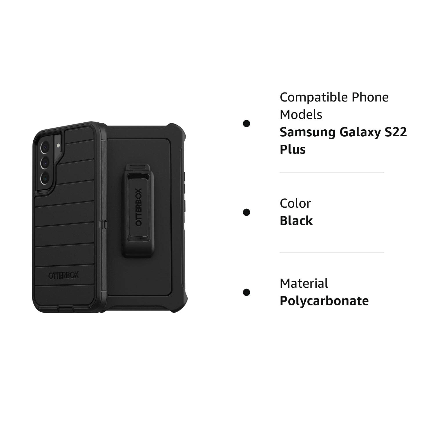 OtterBox Defender Pro Case & Belt Clip/Stand for Samsung Galaxy S22 Plus (NOT S22 or S22 Ultra Models) (Black)