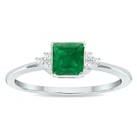 Women's Princess Cut Emerald and Diamond Half Moon Ring in 10K White Gold