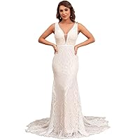 Boho Lace Wedding Dresses for Bride Long Mermaid Bohemian V-Neck Backless Beach Bridal Wedding Gown with Train