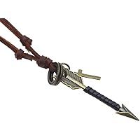 Mens Black brown Leather Wrapped Arrow Pendant Adjustable Leather Chain Necklace，17-33+3.9’’