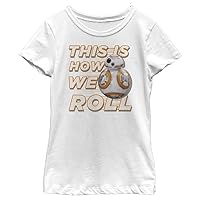 Star Wars Force Awakens This is How We Roll Back Girls Short Sleeve Tee Shirt, White, Large