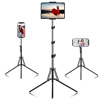 Ipad Tripod Stand, with 65 inch Height Adjustable iPad Stand Holder & iPad Floor Stand with 360° Rotating iPad Tripod Mount for iPad Pro, iPhone, Kindle, and All 4.7-12.9 Inch Tablets