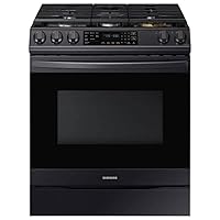 SAMSUNG 6.0 Cu Ft Smart Front Control Slide-In Gas Range Kitchen Stove w/ Air Fry, Convention+, Wi-Fi, Large Oven Capacity, NE60T8511SG/AA, Fingerprint Resistant Stainless Steel, Black