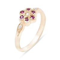 Solid 18k Rose Gold Natural Diamond & Ruby Womens Cluster Ring (0.05 cttw, H-I Color, I2-I3 Clarity)