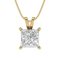 2 ct Brilliant Princess Cut Solitaire Clear Simulated Diamond 14k Yellow Gold Pendant with 16