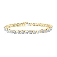 14kt Yellow Gold Womens Round Diamond Flower Cluster Tennis Bracelet 3 Cttw