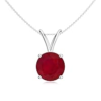 Natural Ruby Round Solitaire Pendant Necklace for Women in Sterling Silver / 14K Solid Gold/Platinum
