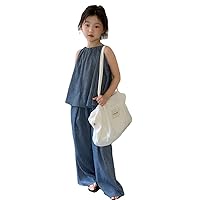 Girls' Casual Summer Sleeveless Camisole Top Cotton Thin Wide-leg Pants Suit Girls Set