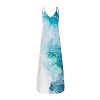 Cocktail Dress for Women Evening Party,Ladies Spring and Summer Printed Sexy Round Neck Sling Long Dress Cotton