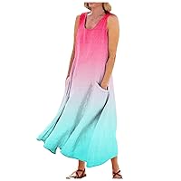 Maxi Dress for Women Plus Size, Casual Summer Dress Sleeveless Maxi Tank Dresses Beach Vacation Dresses Black Size Beachy Outfits 2024 Midi Dresses Boho with Maxi Dresses (5XL, Hot Pink)