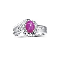 Swirl Z Ring with 7X5MM Oval Gemstone & Diamond Accent – Elegant Birthstone Jewelry for Women in Sterling Silver – Available in Sizes 5-10